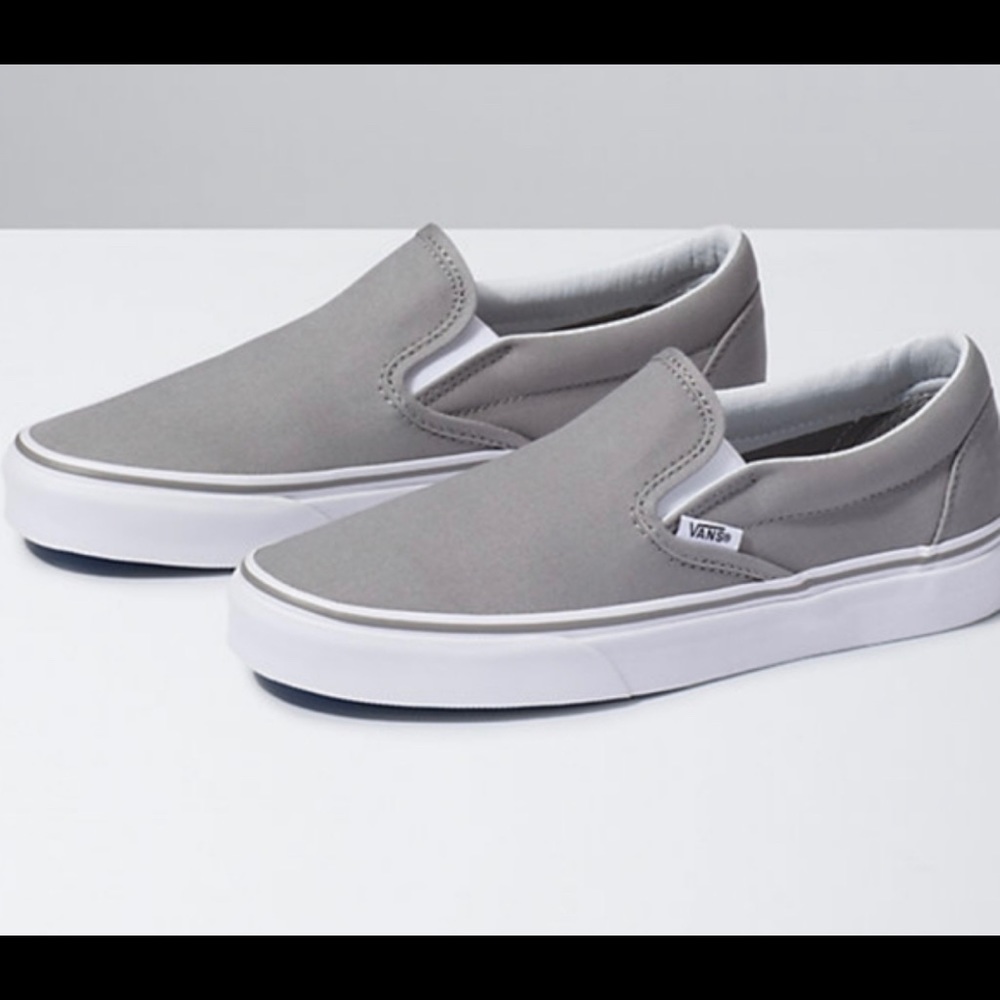 LIGHT GREY VANS SLIP ONS